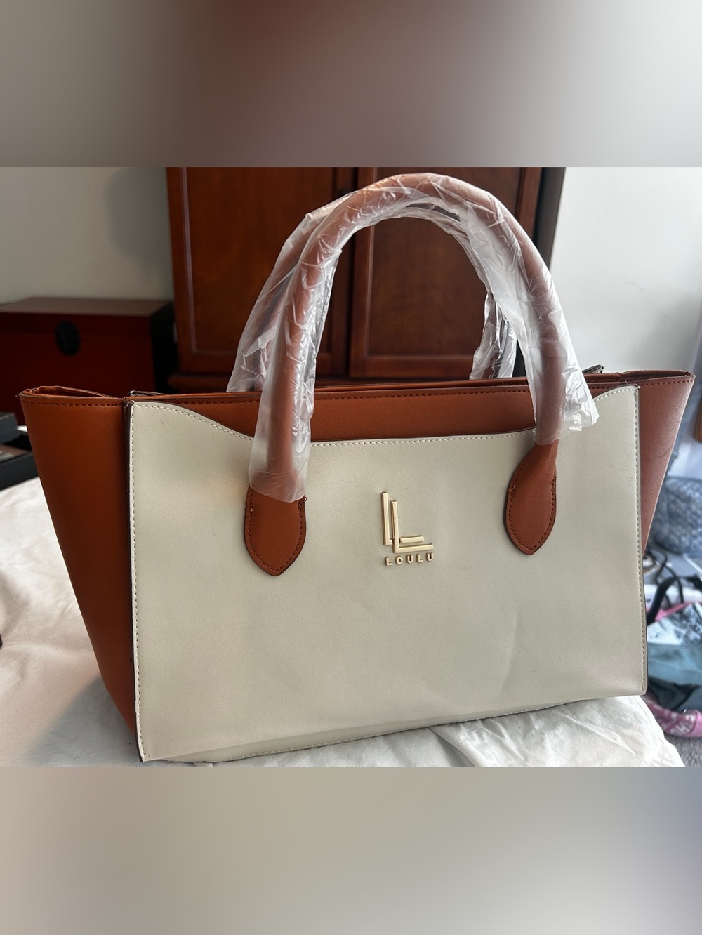 Classy Loulu Cream and Brown Structured satchel bag with optionacrossbody straps